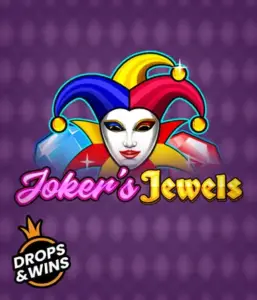 Discover the playful ambiance of Joker's Jewels slot by Pragmatic Play, highlighting a captivating joker's mask adorned with a multicolored jester hat. This image captures the fun and excitement of classic slots, set against a deep purple background. Great for fans of joker-themed slots, delivering a entertaining play experience. 