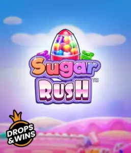 Experience the delightful world of the Sugar Rush slot game by Pragmatic Play, featuring a colorful candy dispenser set against a dreamy background of candyland. This image evokes the playfulness of the slot, adorned with vivid candies and enticing typography. Great for candy lovers, promising hours of fun. 